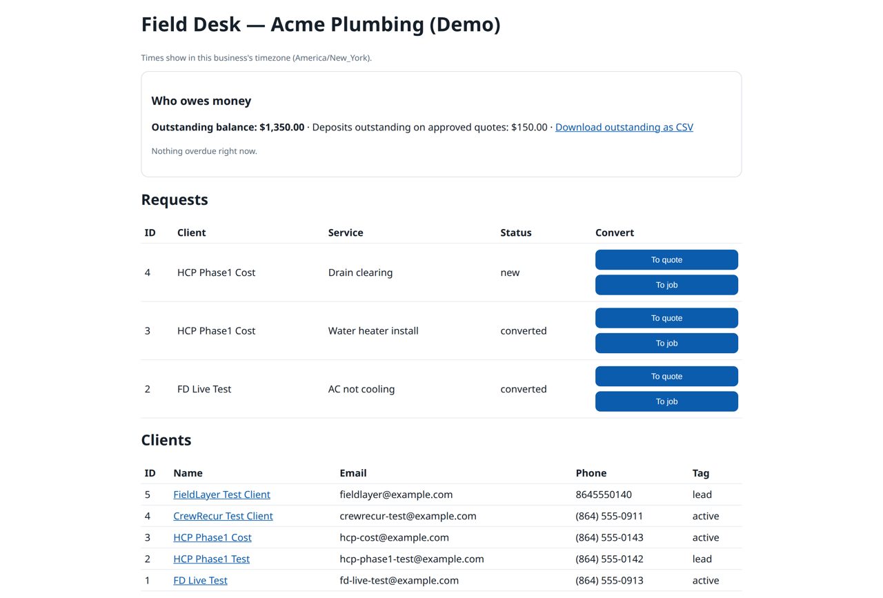 Field Desk — the operations system for field-service businesses